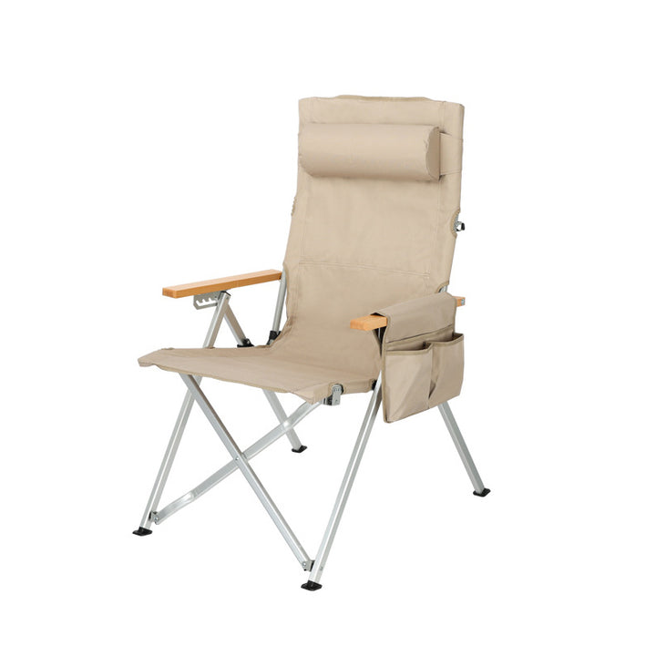 Chaise de camping pliable avec dossier réglable à 5 niveaux, en tissu Oxford industriel contemporain, alliage d’aluminium, acier au carbone et bois massif, pour extérieur et patio 