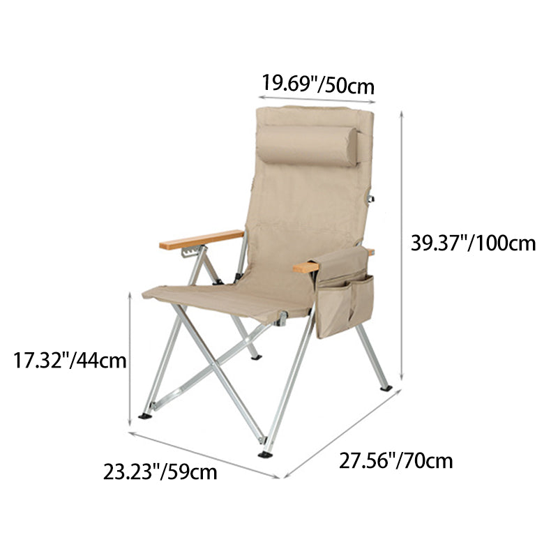 Chaise de camping pliable avec dossier réglable à 5 niveaux, en tissu Oxford industriel contemporain, alliage d’aluminium, acier au carbone et bois massif, pour extérieur et patio 
