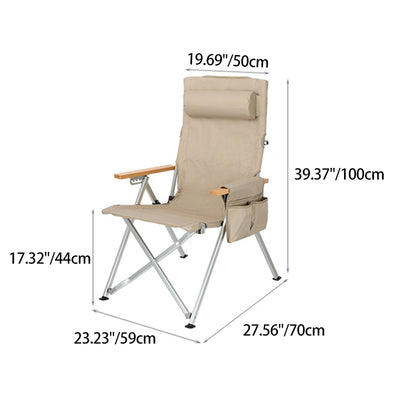 Contemporary Industrial Oxford Fabric Aluminum Alloy Carbon Steel Solid Wood Foldable Camping Chair With 5-level Adjustable Backrest For Outdoor Patio