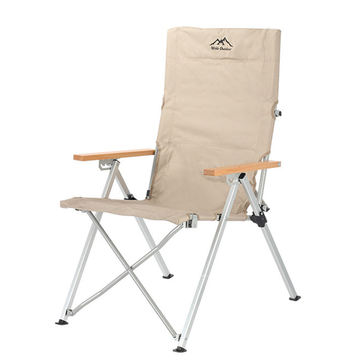 Chaise de camping pliable avec dossier réglable à 5 niveaux, en tissu Oxford industriel contemporain, alliage d’aluminium, acier au carbone et bois massif, pour extérieur et patio 