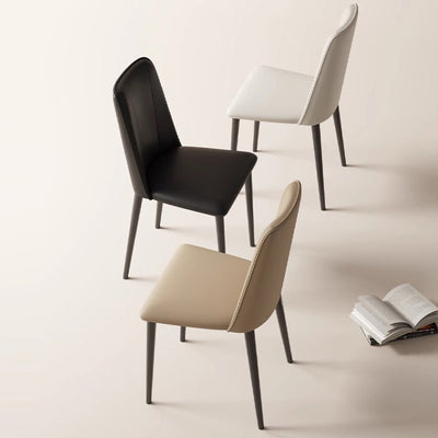 Contemporary Nordic Rounded-Edge Microfiber Leather Carbon Steel Dining Chair Backrest For Dining Room