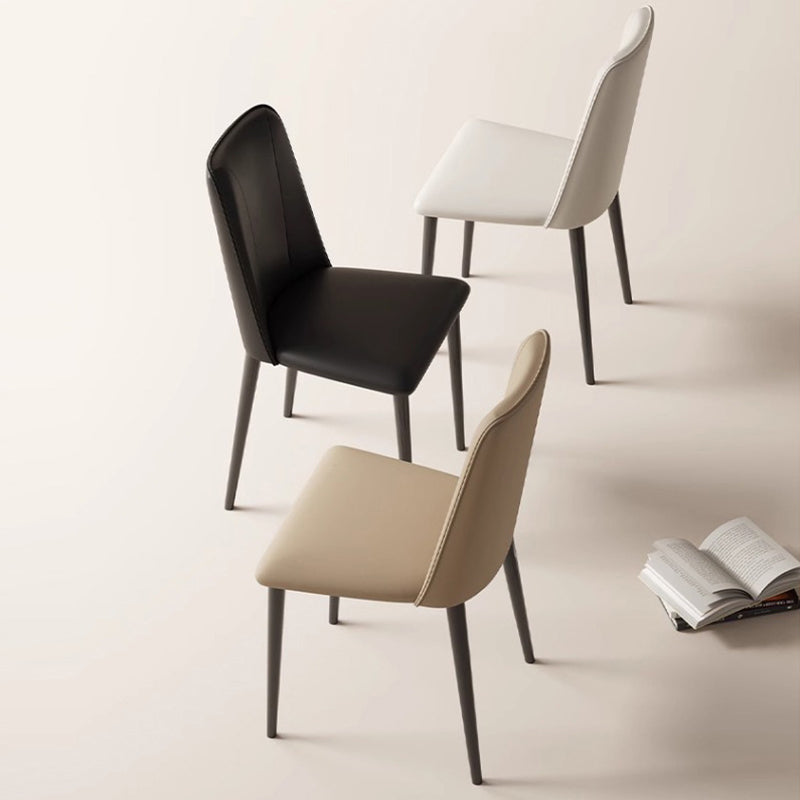 Contemporary Nordic Rounded-Edge Microfiber Leather Carbon Steel Dining Chair Backrest For Dining Room