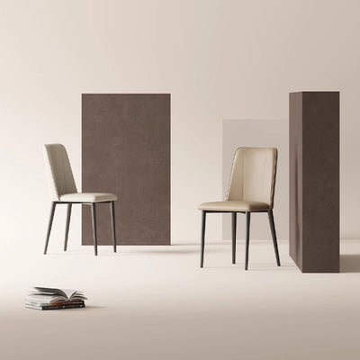 Contemporary Nordic Rounded-Edge Microfiber Leather Carbon Steel Dining Chair Backrest For Dining Room