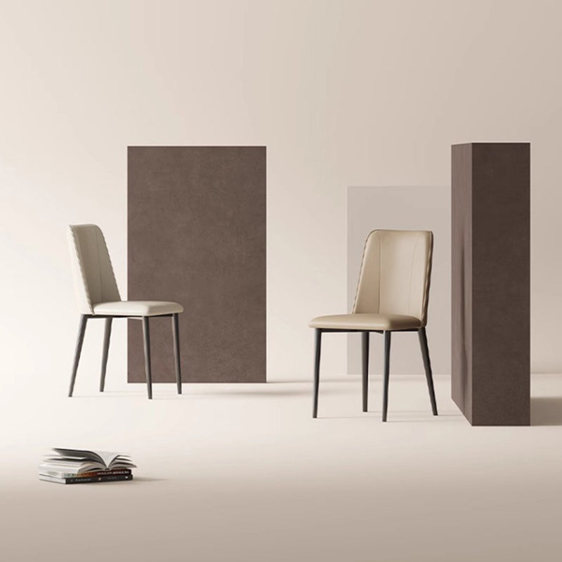 Contemporary Nordic Rounded-Edge Microfiber Leather Carbon Steel Dining Chair Backrest For Dining Room