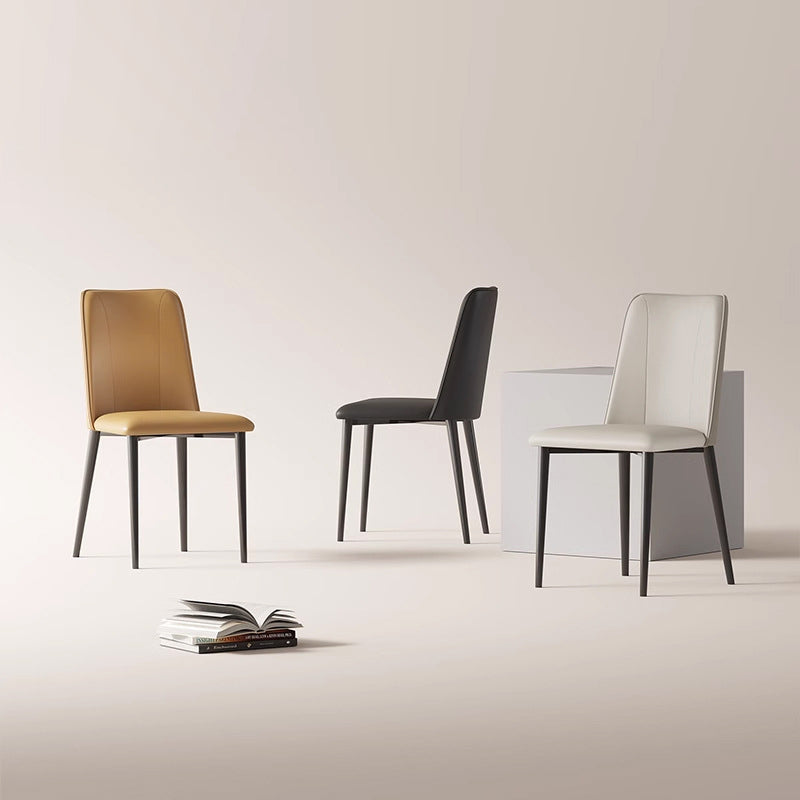 Contemporary Nordic Rounded-Edge Microfiber Leather Carbon Steel Dining Chair Backrest For Dining Room