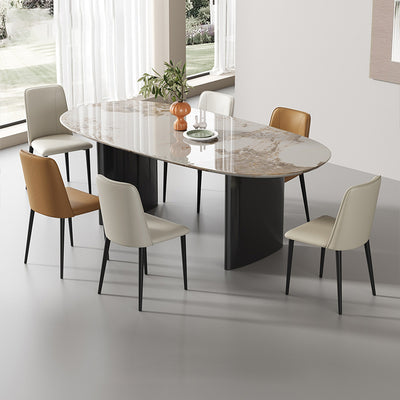 Contemporary Nordic Rounded-Edge Microfiber Leather Carbon Steel Dining Chair Backrest For Dining Room