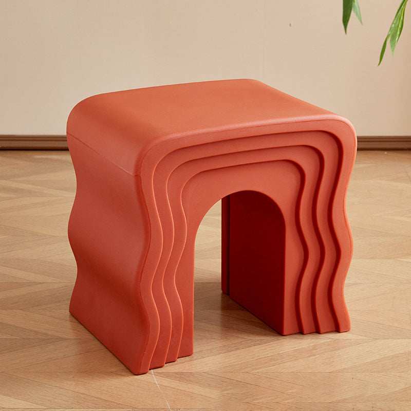 Contemporary Creative Wavy-Line Arch-Shaped PE Stool Backless For Bedroom & Living Room