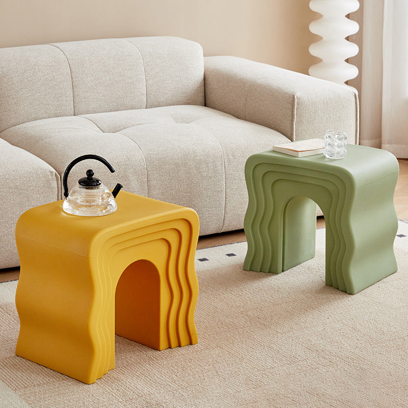 Contemporary Creative Wavy-Line Arch-Shaped PE Stool Backless For Bedroom & Living Room