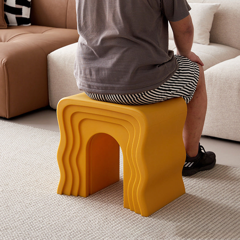 Contemporary Creative Wavy-Line Arch-Shaped PE Stool Backless For Bedroom & Living Room