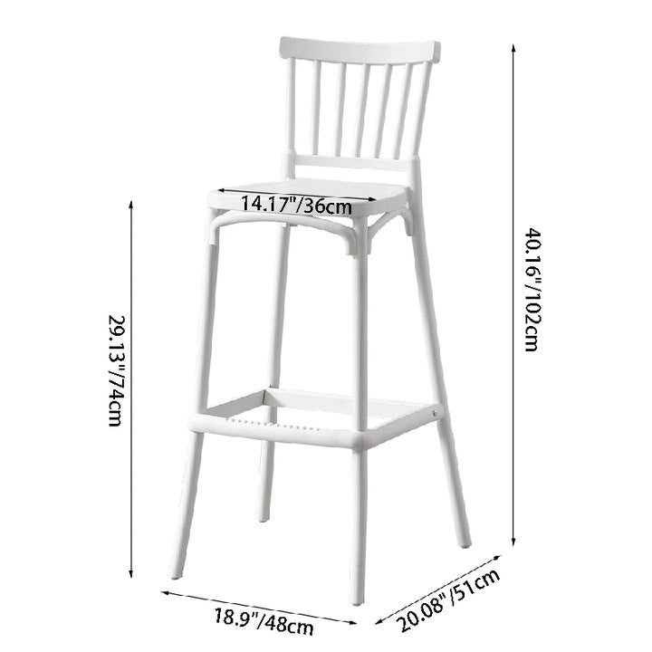 Tabouret de bar carré minimaliste moderne en PP avec dossier pour salle à manger et cuisine 