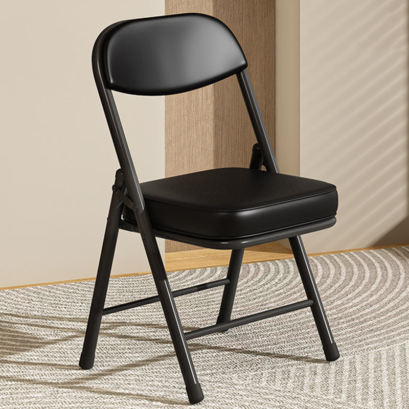 Moderna Silla Plegable de Escritorio de Cuero PU Cuadrado Minimalista con Respaldo de Acero al Carbono para Oficina en Casa 