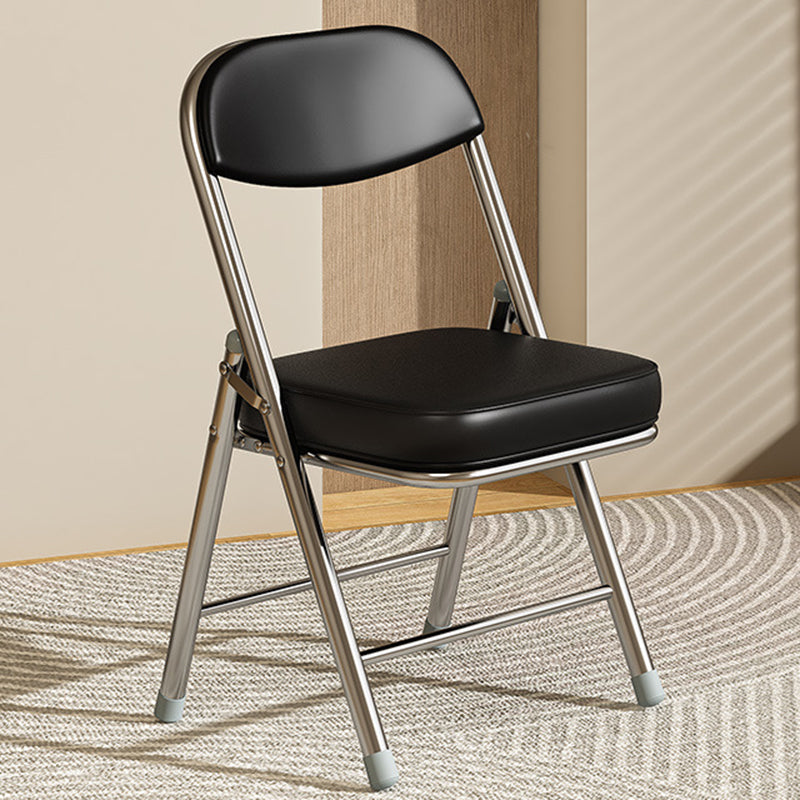 Moderna Silla Plegable de Escritorio de Cuero PU Cuadrado Minimalista con Respaldo de Acero al Carbono para Oficina en Casa 