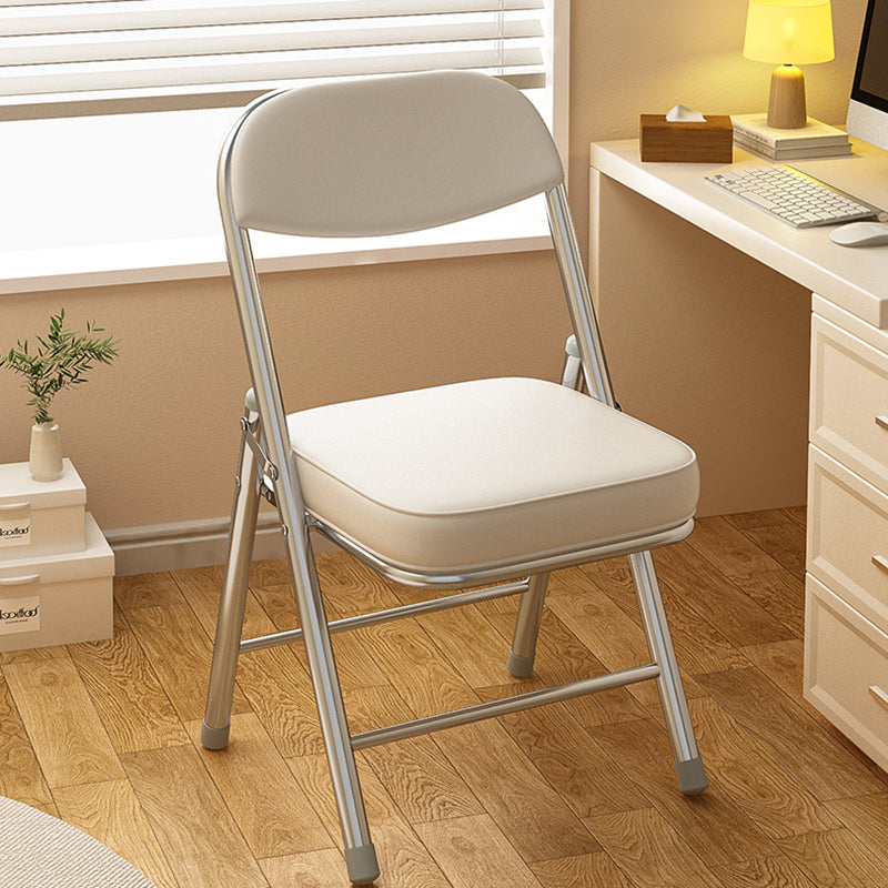 Moderna Silla Plegable de Escritorio de Cuero PU Cuadrado Minimalista con Respaldo de Acero al Carbono para Oficina en Casa 