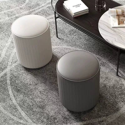Modern Minimalist Cylinder Solid Wood Sponge Faux Leather Finish Vanity Stool Backless For Bedroom