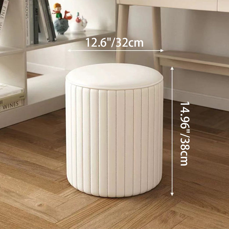 Modern Minimalist Cylinder Solid Wood Sponge Faux Leather Finish Vanity Stool Backless For Bedroom
