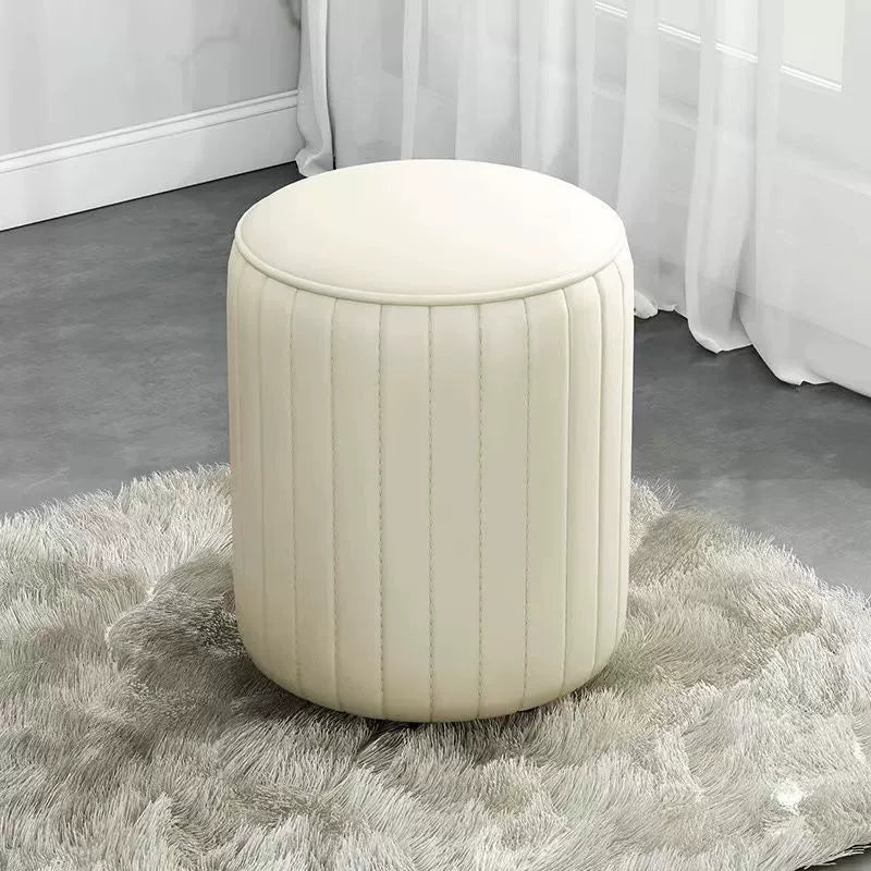 Modern Minimalist Cylinder Solid Wood Sponge Faux Leather Finish Vanity Stool Backless For Bedroom