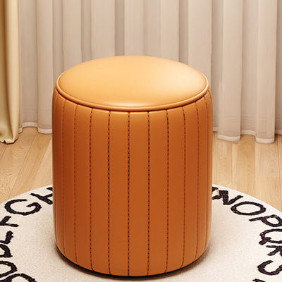 Modern Minimalist Cylinder Solid Wood Sponge Faux Leather Finish Vanity Stool Backless For Bedroom