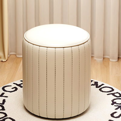 Modern Minimalist Cylinder Solid Wood Sponge Faux Leather Finish Vanity Stool Backless For Bedroom