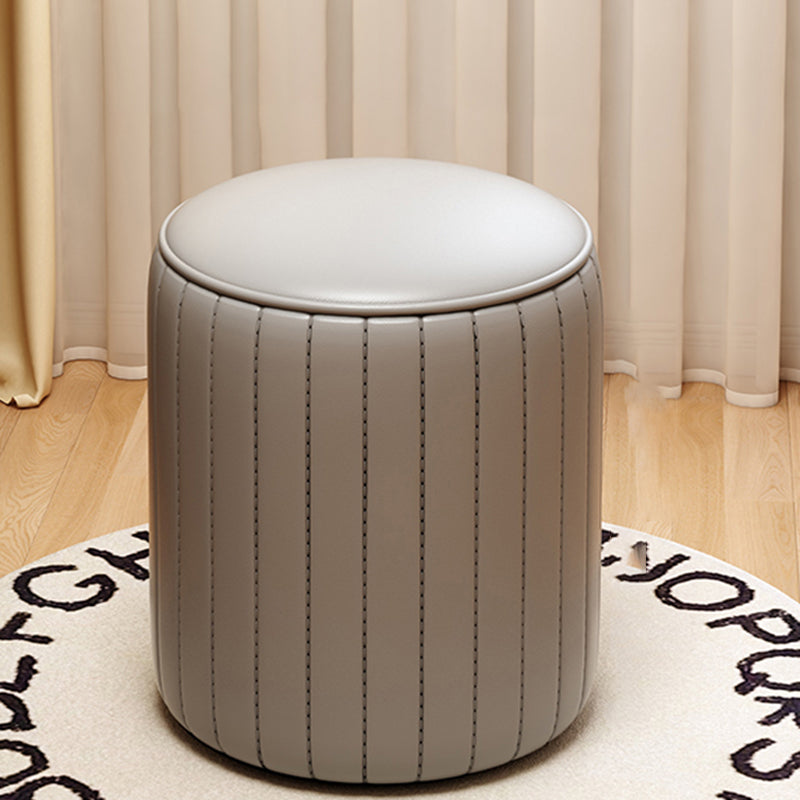 Modern Minimalist Cylinder Solid Wood Sponge Faux Leather Finish Vanity Stool Backless For Bedroom