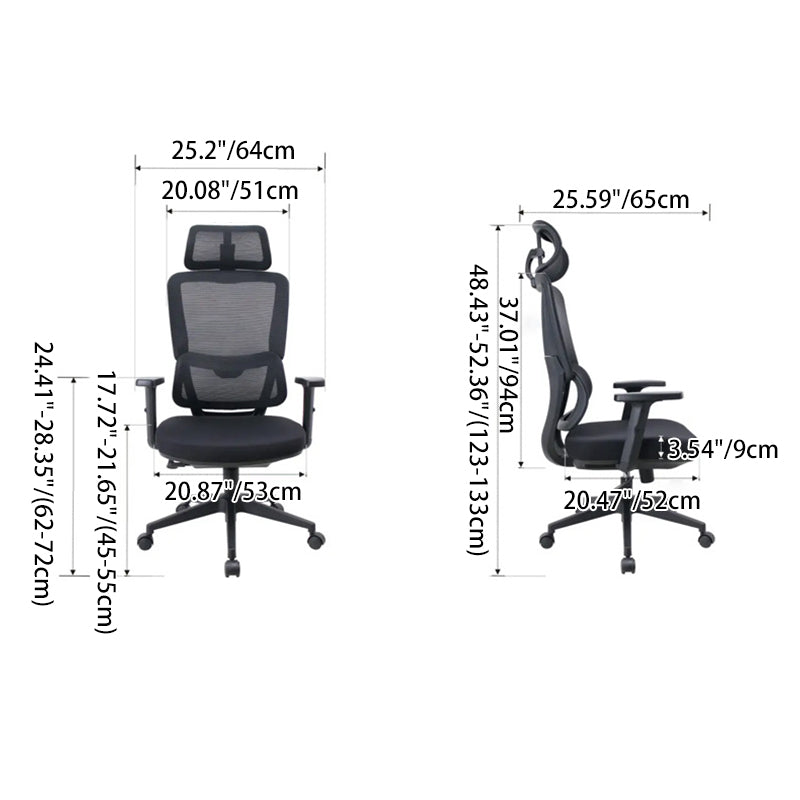 Chaise de bureau roulante ergonomique minimaliste moderne en nylon et PP avec maille en tissu, hauteur réglable, design pivotant, accoudoir et appui-tête pour la maison et le bureau 