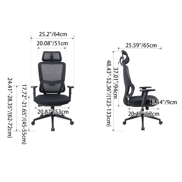 Chaise de bureau roulante ergonomique minimaliste moderne en nylon et PP avec maille en tissu, hauteur réglable, design pivotant, accoudoir et appui-tête pour la maison et le bureau 