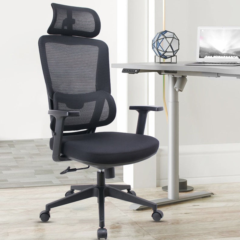Chaise de bureau roulante ergonomique minimaliste moderne en nylon et PP avec maille en tissu, hauteur réglable, design pivotant, accoudoir et appui-tête pour la maison et le bureau 