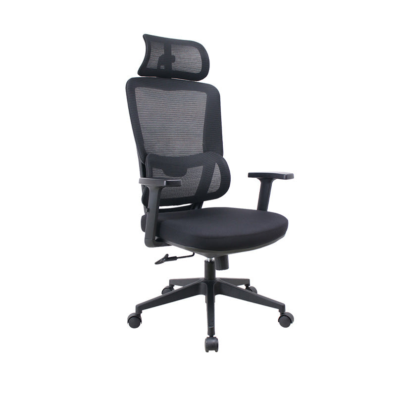 Chaise de bureau roulante ergonomique minimaliste moderne en nylon et PP avec maille en tissu, hauteur réglable, design pivotant, accoudoir et appui-tête pour la maison et le bureau 