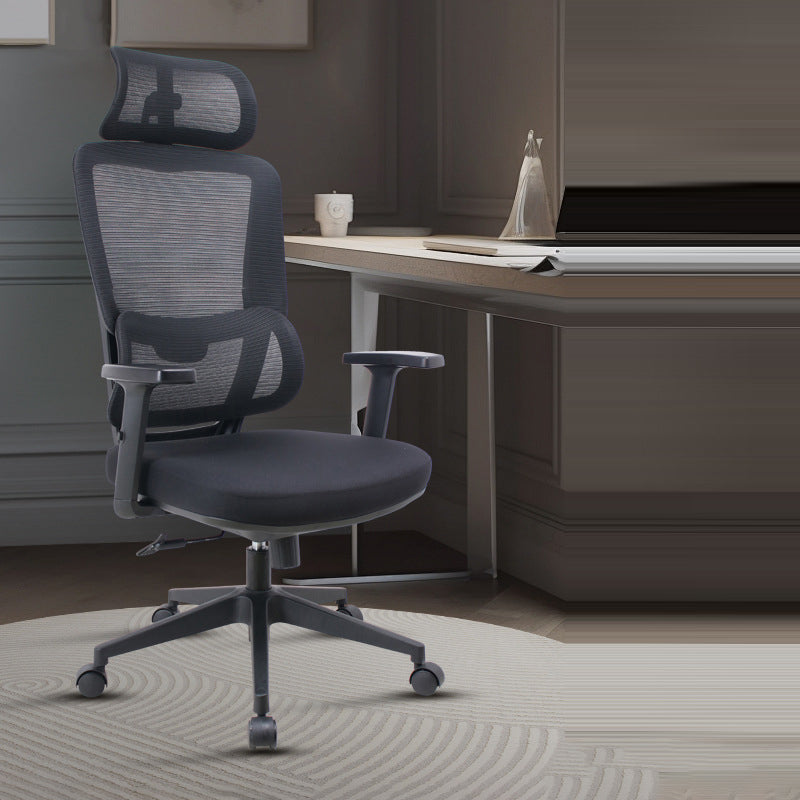 Chaise de bureau roulante ergonomique minimaliste moderne en nylon et PP avec maille en tissu, hauteur réglable, design pivotant, accoudoir et appui-tête pour la maison et le bureau 