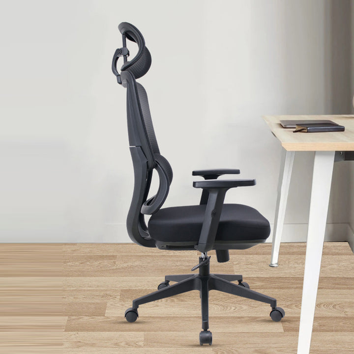 Chaise de bureau roulante ergonomique minimaliste moderne en nylon et PP avec maille en tissu, hauteur réglable, design pivotant, accoudoir et appui-tête pour la maison et le bureau 