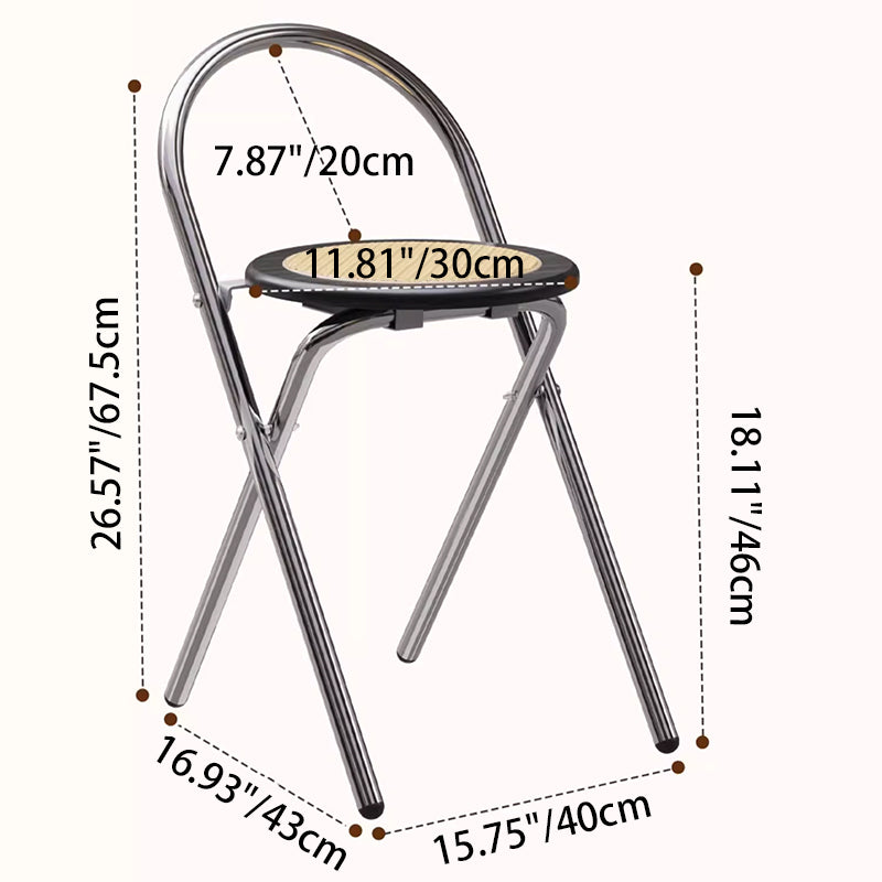 Moderner Mid-Century runder Edelstahl MDF Rattan Webstuhl Klappbarer Hocker mit Rückenlehne für Wohnzimmer 