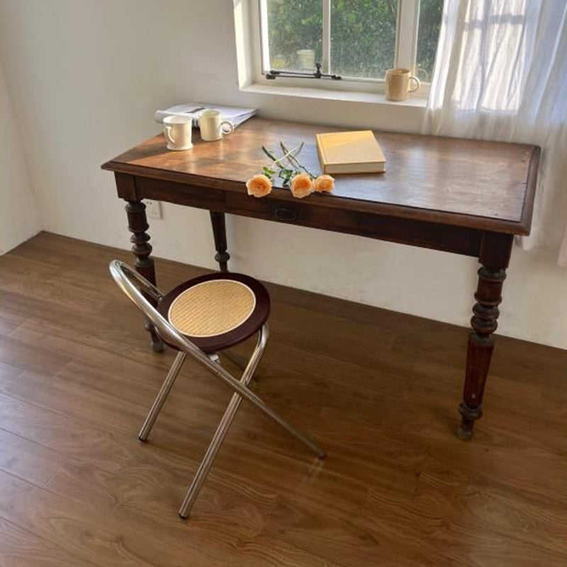 Moderner Mid-Century runder Edelstahl MDF Rattan Webstuhl Klappbarer Hocker mit Rückenlehne für Wohnzimmer 