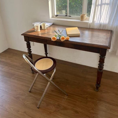 Modern Mid-Century Round Stainless Steel MDF Rattan Weaving Foldable Stool Backrest For Living Room