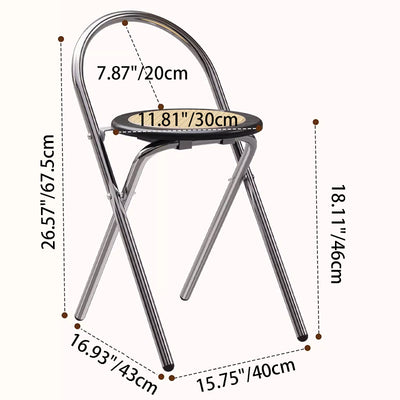 Modern Mid-Century Round Stainless Steel MDF Rattan Weaving Foldable Stool Backrest For Living Room