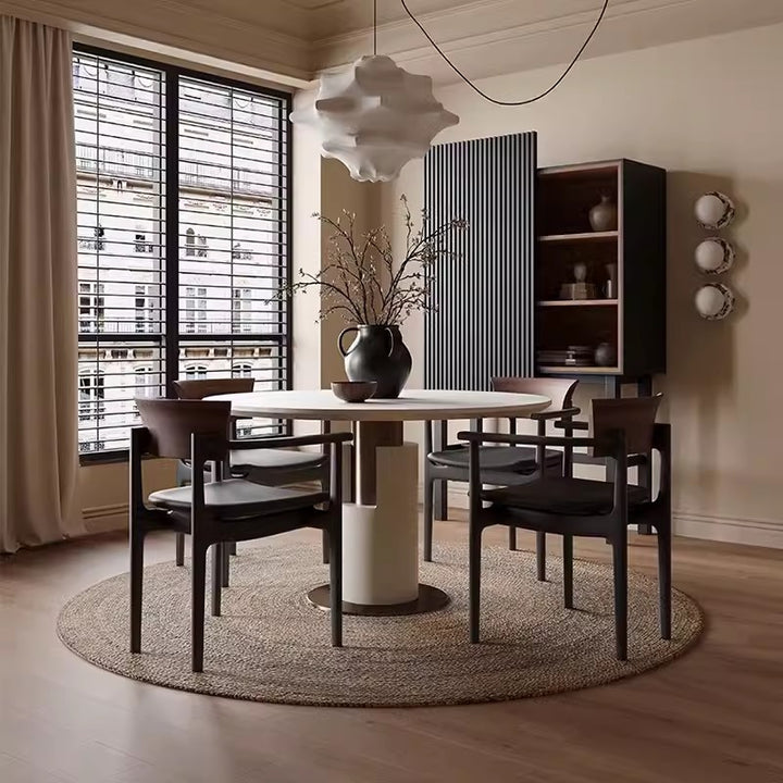 Zeitgenössischer Retro Rechteckiger Abgerundeter Massivholz PU-Leder Esszimmerstuhl Rückenlehne Armlehne Für Esszimmer 