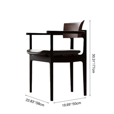Contemporary Retro Rectangular Rounded-Corner Solid Wood PU Leather Dining Chair Backrest Armrest For Dining Room