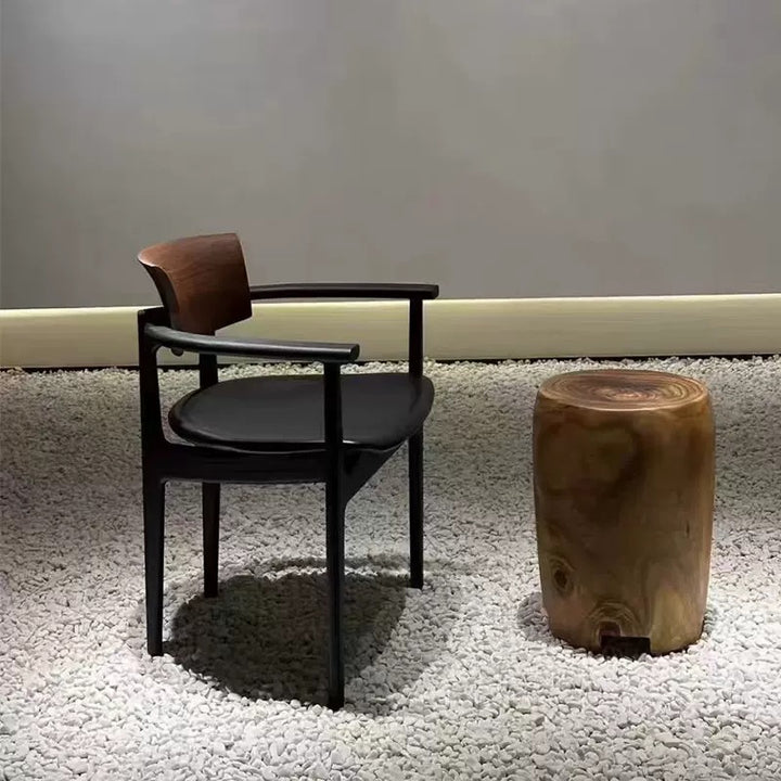 Zeitgenössischer Retro Rechteckiger Abgerundeter Massivholz PU-Leder Esszimmerstuhl Rückenlehne Armlehne Für Esszimmer 