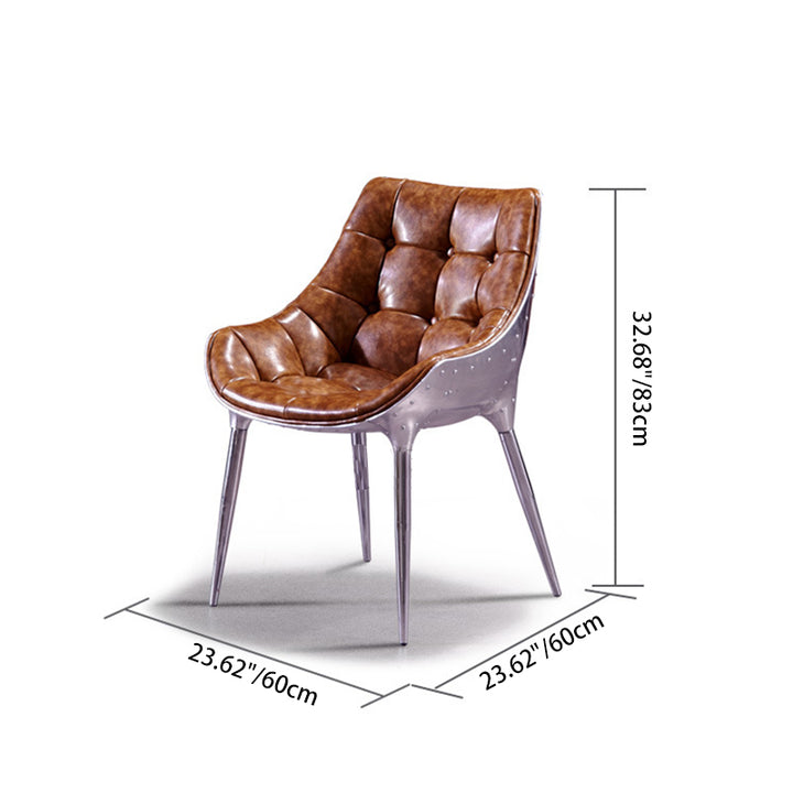 Diseño contemporáneo de remaches industriales Silla de acento con respaldo de aleación de aluminio y cuero sintético para sala de estar 