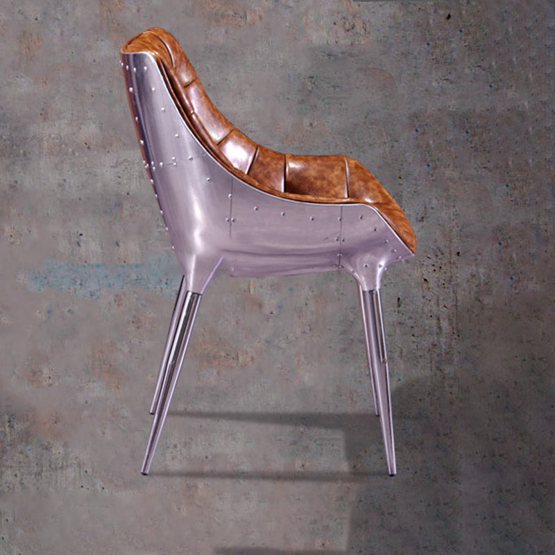 Contemporary Industrial Rivet Design Aluminum Alloy Faux Leather Accent Chair Backrest For Living Room
