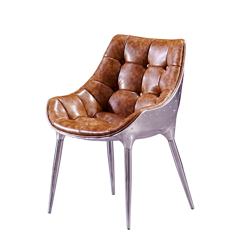 Contemporary Industrial Rivet Design Aluminum Alloy Faux Leather Accent Chair Backrest For Living Room