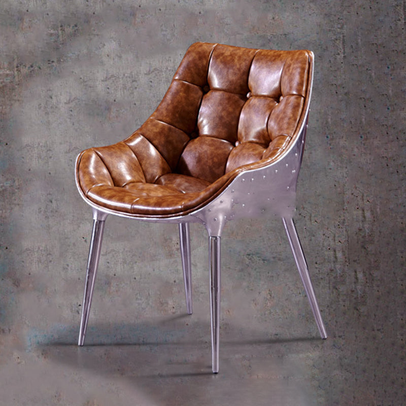 Contemporary Industrial Rivet Design Aluminum Alloy Faux Leather Accent Chair Backrest For Living Room