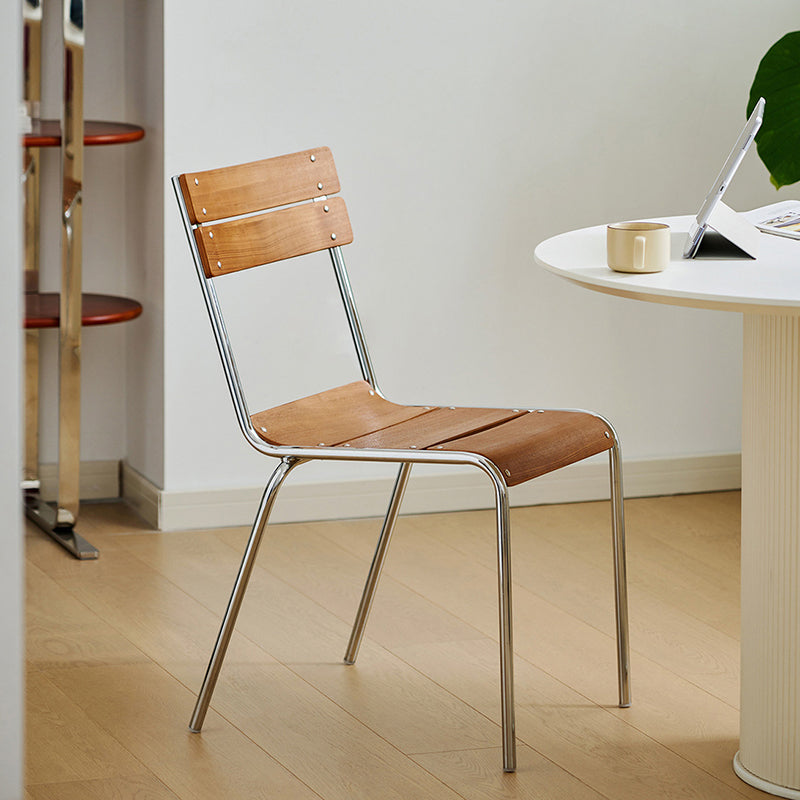 Moderna Minimalista Cuadrada Silla de Comedor de Madera Maciza Contrachapada Hierro Galvanizado Respaldo Para Comedor 