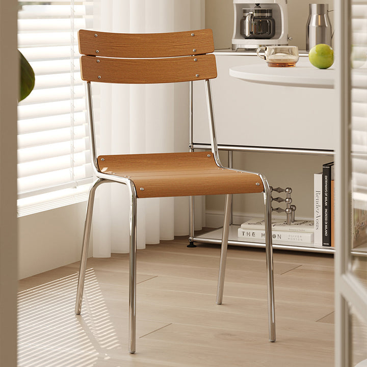 Moderna Minimalista Cuadrada Silla de Comedor de Madera Maciza Contrachapada Hierro Galvanizado Respaldo Para Comedor 