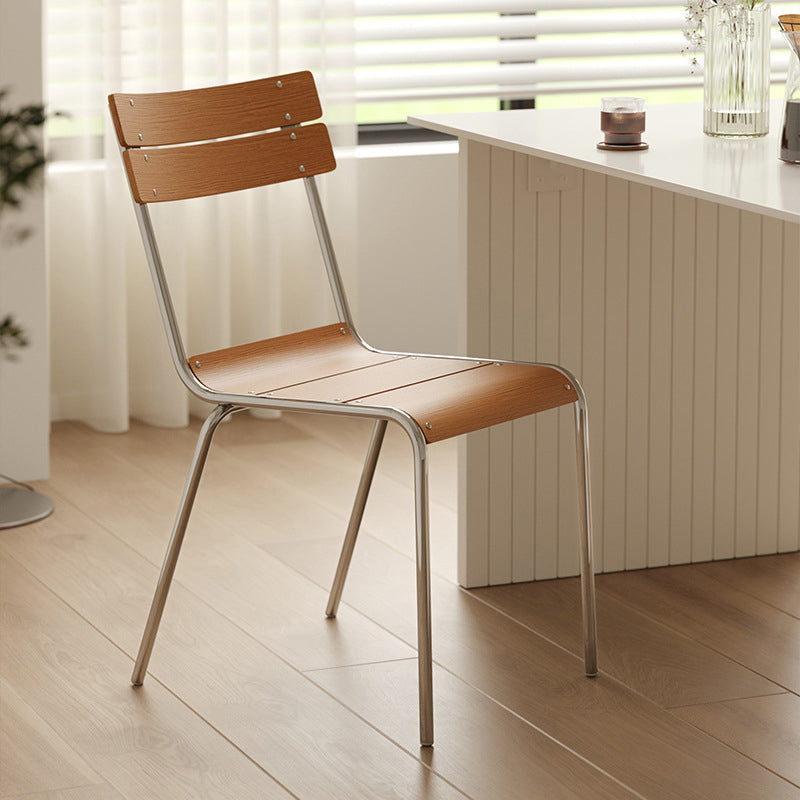 Moderna Minimalista Cuadrada Silla de Comedor de Madera Maciza Contrachapada Hierro Galvanizado Respaldo Para Comedor 