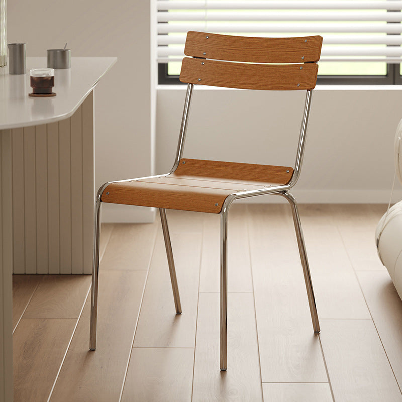 Moderna Minimalista Cuadrada Silla de Comedor de Madera Maciza Contrachapada Hierro Galvanizado Respaldo Para Comedor 