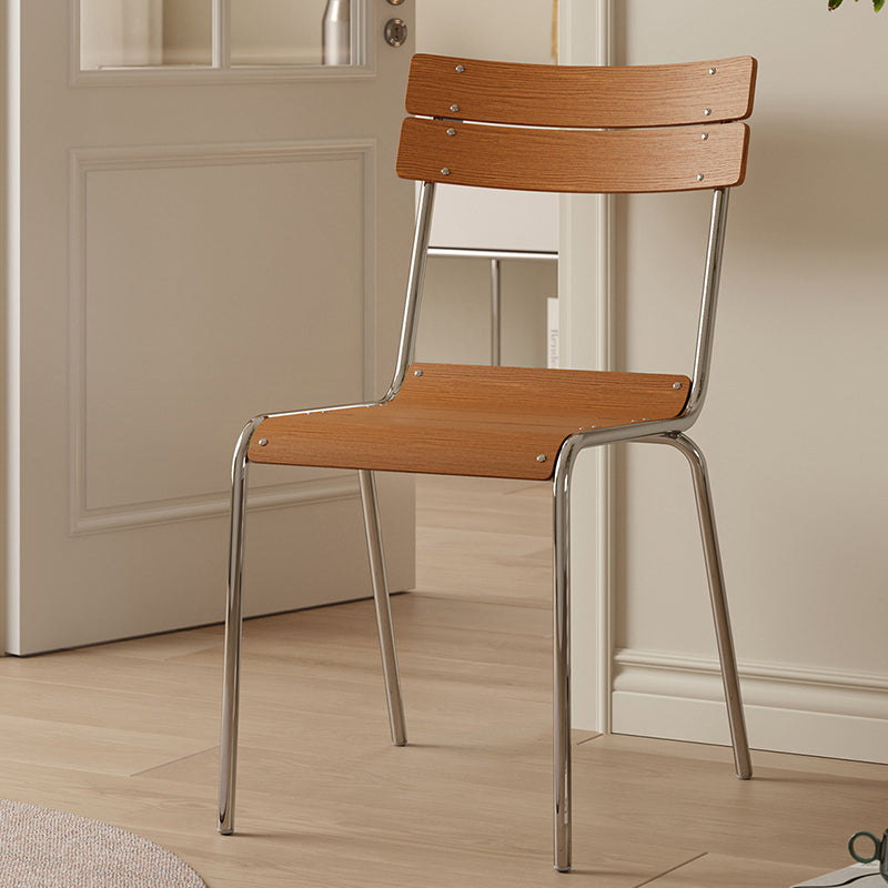 Moderna Minimalista Cuadrada Silla de Comedor de Madera Maciza Contrachapada Hierro Galvanizado Respaldo Para Comedor 