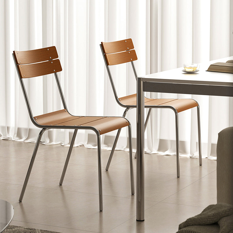 Moderna Minimalista Cuadrada Silla de Comedor de Madera Maciza Contrachapada Hierro Galvanizado Respaldo Para Comedor 