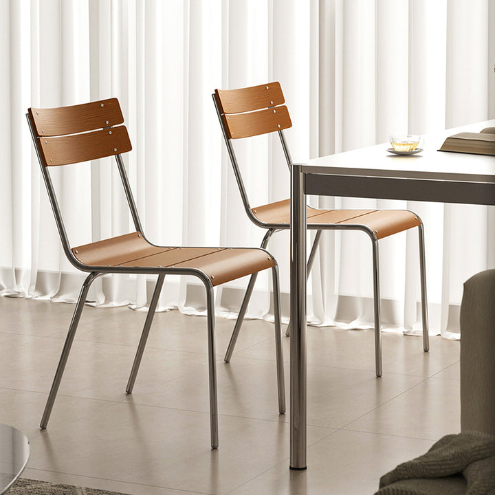 Moderna Minimalista Cuadrada Silla de Comedor de Madera Maciza Contrachapada Hierro Galvanizado Respaldo Para Comedor 