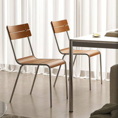 Modern Minimalist Square Solid Wood Plywood Electroplated Iron Dining Chair Backrest For Dining Room