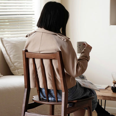 Contemporary Nordic Square-Cornered Walnut Dining Chair Backrest For Dining Room