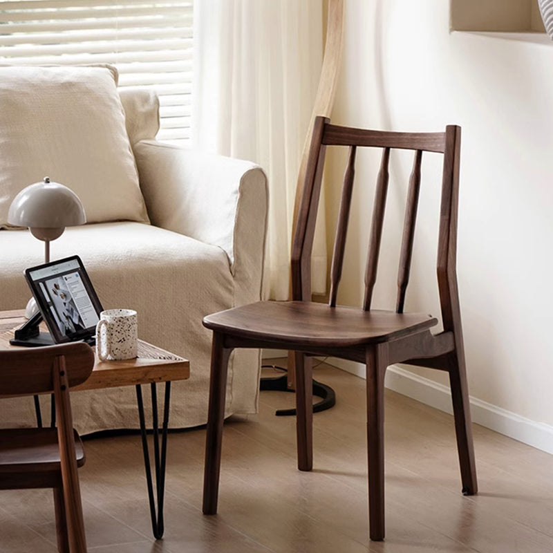 Contemporary Nordic Square-Cornered Walnut Dining Chair Backrest For Dining Room